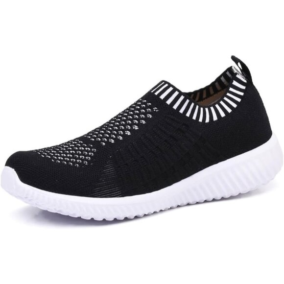 Women's Black Athletic Walking Casual Mesh-Comfortable Tennis Workout Sneakers - Picture 1 of 8